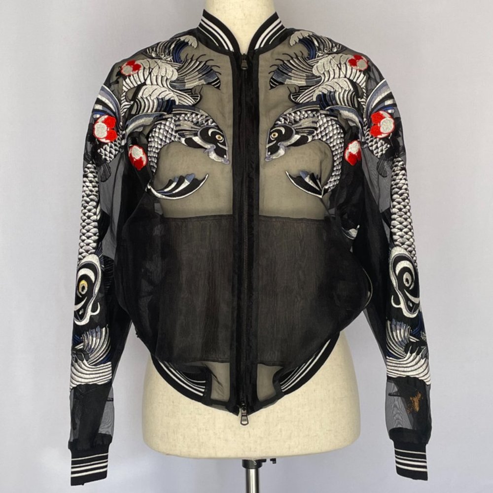 Mesh Bomber Jacket with oriental patchwork